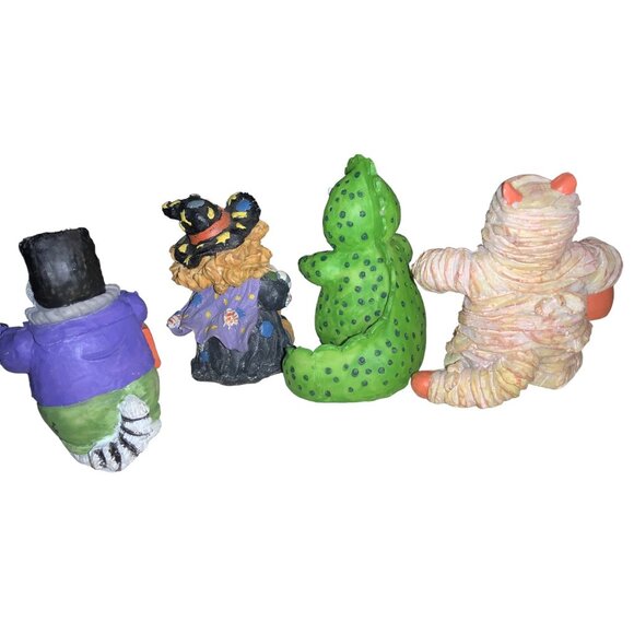 Halloween Figurines Set Of 4 - Witch Mummy Dinosaur & Frankenstein Designs - Picture 6 of 9